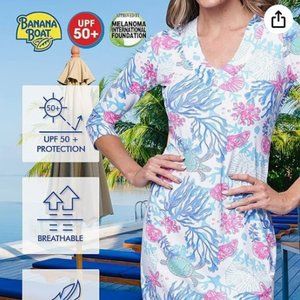 NWT Banana Boat Women's UPF 50+ V-Neck Long Sleeve Dress